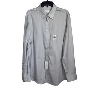 Calvin Klein Steel Men's Reg-Fit Stretch Dress Shirt, Gray/white 17 34-35 $85